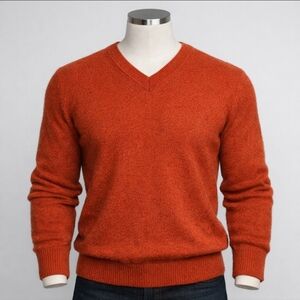 Black Brown 1826 Men’s 100% Cashmere V-Neck Sweater Burnt Orange Rust Size XL